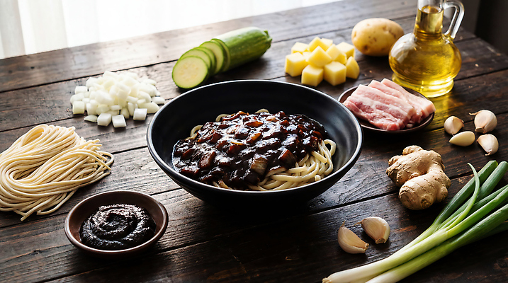 JPG 편집이미지 채소 재료 양파 감자 마늘 육류 요리 주방 면류 짜장면 생강 대파 편집실사 AI포토 AI콘텐츠 음식 식재료 중식 CG 파 파일형식