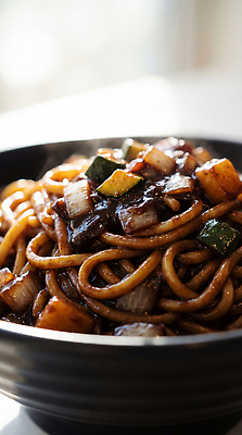 JPG 편집이미지 그릇 음식 채소 호박 양파 따뜻함 요리 면류 짜장면 볶음면 맛있는 편집실사 AI포토 AI콘텐츠 식기 중식 CG 파일형식