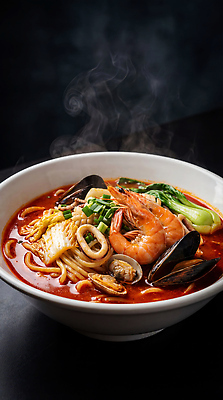 JPG 편집이미지 그릇 채소 식탁 중식 식사 면류 맛 해산물 짬뽕 편집실사 AI포토 AI콘텐츠 식기 음식 컨셉 탁자 CG 파일형식