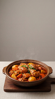 JPG 편집이미지 그릇 한식 음식 감자 한국 육류 요리 당근 뜨거움 매움 닭볶음탕 편집실사 AI포토 AI콘텐츠 식기 아시아 채소 식재료 뿌리채소 맛 CG 닭고기요리 파일형식