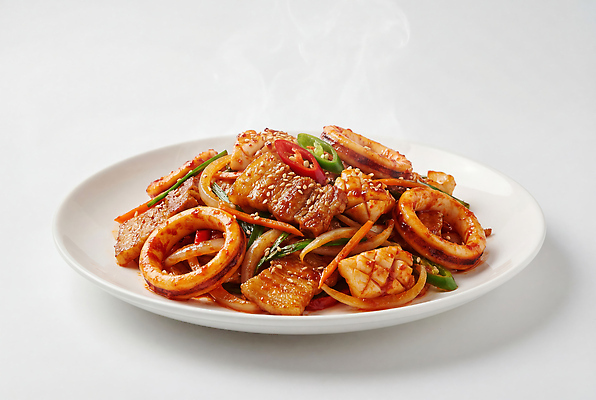 JPG 편집이미지 접시 한식 음식 채소 양념 맛 해산물 매움 볶음 오삼불고기 편집실사 AI포토 AI콘텐츠 식기 컨셉 CG 불고기 파일형식