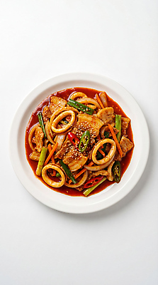 JPG 편집이미지 접시 한식 음식 채소 재료 고추 해산물 파 오삼불고기 편집실사 AI포토 AI콘텐츠 식기 CG 불고기 파일형식