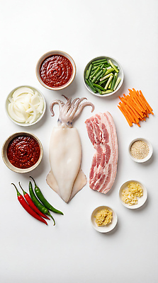 JPG 편집이미지 한식 채소 재료 고추 양파 육류 요리 당근 해산물 오징어 준비 오삼불고기 편집실사 AI포토 AI콘텐츠 음식 식재료 연체동물 뿌리채소 수중동물 CG 불고기 파일형식