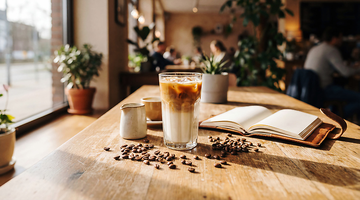 JPG 식물 편집이미지 커피 음료 탁자 휴식 책 카페 원두 아이스커피 카페라떼 편집실사 AI포토 AI콘텐츠 가구 컨셉 상점 CG 라떼 파일형식