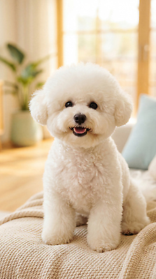 JPG 편집이미지 행복 반려견 거실 실내 반려동물 소파 귀여움 강아지 편안함 비숑프리제 편집실사 AI포토 AI콘텐츠 동물 감정 컨셉 의자 내부 감각 개 CG 파일형식