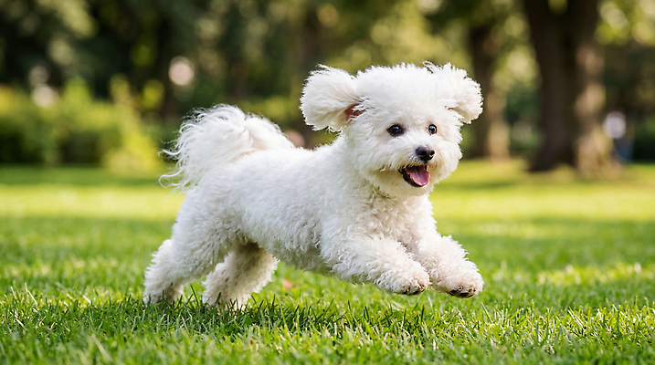 JPG 나무 편집이미지 감정 모션 자연 잔디 여름 반려동물 달리기 강아지 즐거움 놀기 오후 비숑프리제 편집실사 AI포토 AI콘텐츠 식물 동물 계절 개 CG 생태계 파일형식