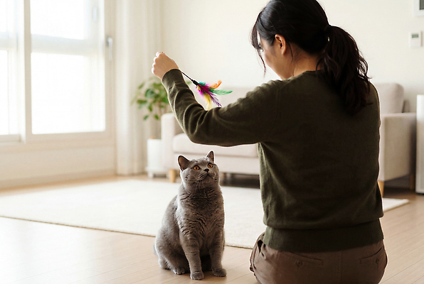 JPG 동물 편집이미지 모션 놀이 함께함 사람 생활 장난감 고양이 주인 흥미 의료성형뷰티 브리티쉬숏헤어 편집실사 AI인물포토 AI콘텐츠 컨셉 포유류 반려동물 CG 파일형식 AI포토