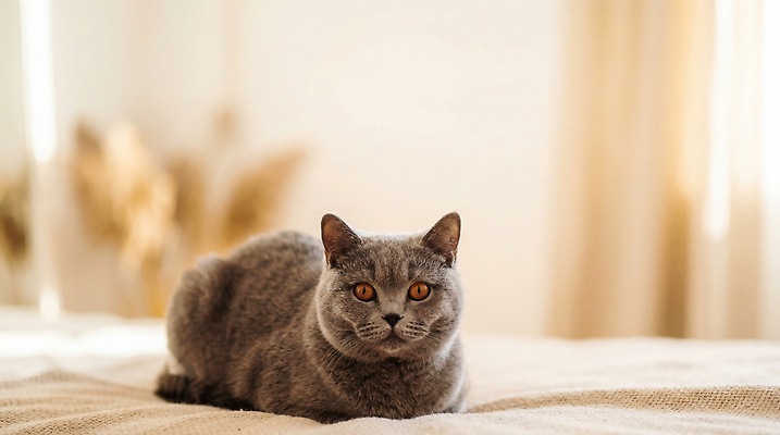 JPG 동물 편집이미지 털 앉기 생활 반려동물 고양이 방 침대 커튼 편안함 브리티쉬숏헤어 편집실사 AI포토 AI콘텐츠 가구 포유류 모션 감각 CG 파일형식