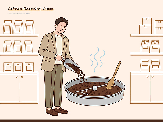 교육 커피 음료 사람 상점 파일형식 벡터 로스팅 수업 원두 남자 클래스 카페 학습 모션 재료 향 국내일러스트 AI파일 일러스트