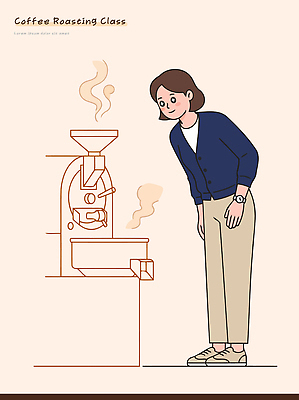 여자 교육 커피 일러스트 수업 기술 학습 기계 원두 체험 과정 관심 로스팅 국내일러스트 AI파일 음료 컨셉 사람 파일형식 벡터