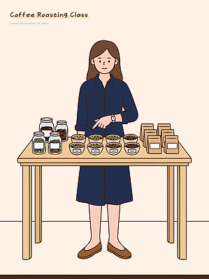 식기 교육 커피 음료 가구 파일형식 벡터 로스팅 수업 원두 탁자 그릇 패키지 사람 준비 클래스 취미 국내일러스트 AI파일 일러스트