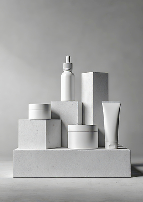 JPG 편집이미지 디자인 컨셉 장식 화장품 전시 상품 배열 받침대 오브젝트 스킨케어 목업 편집실사 AI포토 AI콘텐츠 뷰티 CG 파일형식