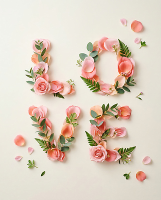 JPG 편집이미지 디자인 꽃잎 꽃 예술 컬러 잎 사랑 타이포그라피 그래픽 장식 장미 배열 창의성 레터링 편집실사 AI포토 AI콘텐츠 식물 문자 감정 CG 파일형식