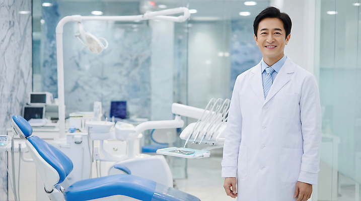 JPG 편집이미지 남자 중년 의학 건강 치과 미소 치료 진료 장비 의사 도구 치과의사 진료실 의료성형뷰티 편집실사 AI인물포토 AI콘텐츠 표정 병원 사람 성인 의료진 CG 파일형식 AI포토