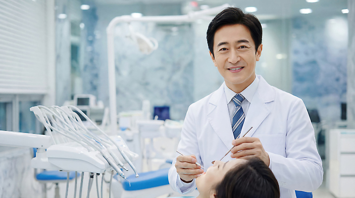 JPG 편집이미지 남자 중년 의학 건강 치과 병원 치료 진료 환자 의사 도구 검사 상담 치과의사 전문 의료성형뷰티 편집실사 AI인물포토 AI콘텐츠 사람 성인 의료진 CG 파일형식 AI포토