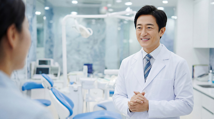 JPG 편집이미지 남자 중년 의학 치과 대화 치료 청결 진료 환자 의사 상담 치과의사 치과용품 의료성형뷰티 편집실사 AI인물포토 AI콘텐츠 병원 말하기 사람 성인 의료진 의료용품 위생 CG 파일형식 AI포토