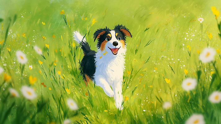 JPG 동물 꽃 행복 반려견 꽃밭 일러스트 자연 바람 날씨 웃음 초원 반려동물 달리기 봄 산책 강아지 즐거움 그림 국내일러스트 AI일러스트 AI콘텐츠 자연요소 식물 계절 감정 모션 휴식 표정 개 생태계 파일형식