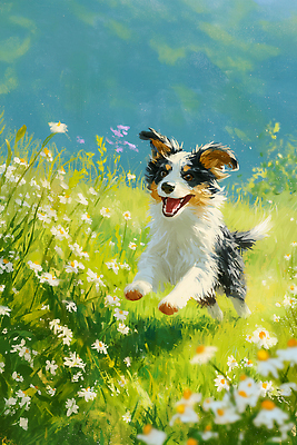 JPG 동물 행복 반려견 꽃밭 일러스트 자연 하늘 표정 초원 달리기 소풍 귀여움 환경 봄 강아지 즐거움 녹지 국내일러스트 AI일러스트 AI콘텐츠 계절 꽃 감정 컨셉 모션 반려동물 야외활동 개 생태계 파일형식
