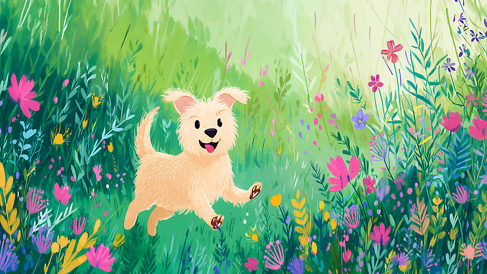 JPG 동물 꽃 행복 반려견 꽃밭 일러스트 자연 동화 잔디 반려동물 달리기 귀여움 봄 강아지 즐거움 그림 순간 국내일러스트 AI일러스트 AI콘텐츠 식물 계절 감정 컨셉 모션 개 생태계 파일형식