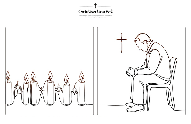 캐릭터 손 기독교 종교 의자 라인일러스트 일러스트 촛불 사람 앉기 기도 마음 집중 예배 국내일러스트 AI파일 가구 컨셉 초 모션 신체부위 파일형식 벡터