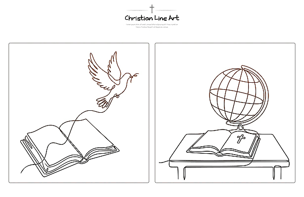 디자인 기독교 종교 문화 선 라인일러스트 일러스트 탁자 책 지구본 평화 비둘기 드로잉 국내일러스트 AI파일 가구 컨셉 조류 미술 파일형식 벡터