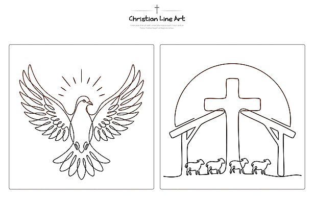 기독교 종교 십자가 라인일러스트 일러스트 믿음 성경 희망 기도 양 비둘기 국내일러스트 AI파일 감정 종교용품 포유류 조류 파일형식 벡터