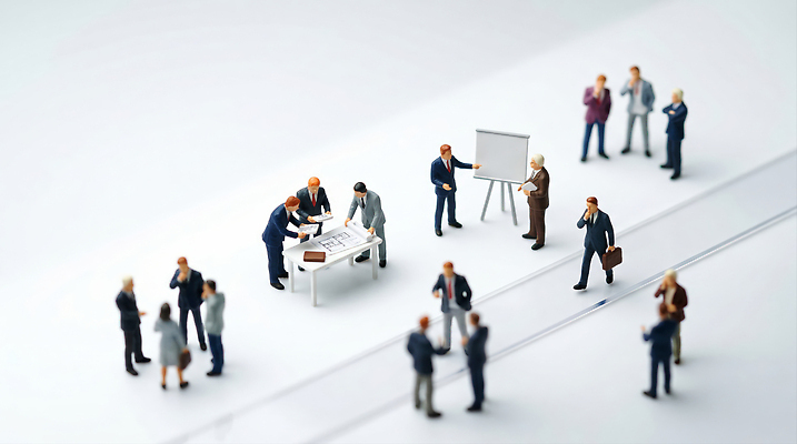 JPG 편집이미지 여자 남자 비즈니스 탁자 회의 협력 모형 자료 미니어처 직장인 토론 화이트보드 서류판 편집실사 AI컴퓨터그래픽 AI콘텐츠 직업 가구 사람 사무용품 CG 파일형식