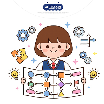 학생 기호 여학생 교육 과학 일러스트 수업 아이디어 학습 컴퓨터 계획 과제 실습 개발 문제해결 창의력 프로그래밍 코딩 AI_인공지능 국내일러스트 AI파일 문자 여자 컨셉 전자제품 작업 컴퓨터교육 파일형식 벡터