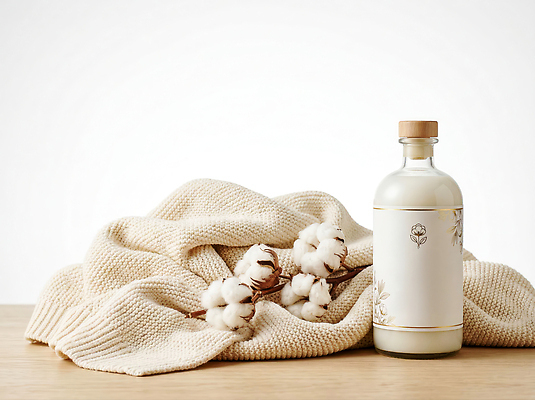 JPG 편집이미지 생활용품 유리병 장식 인테리어 오브젝트 텍스타일 패브릭 목화솜 편집실사 AI포토 AI콘텐츠 디자인 병_용기 직물 공예 솜 CG 파일형식