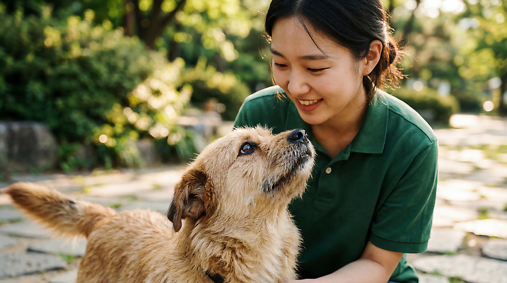 JPG 편집이미지 공원 여자 자연 놀이 한국 함께함 웃음 친구 반려동물 산책 개 즐거움 의료성형뷰티 쓰다듬기 믹스견 편집실사 AI인물포토 AI콘텐츠 동물 공공시설 감정 아시아 컨셉 포유류 관계 모션 휴식 표정 사람 CG 생태계 파일형식 AI포토