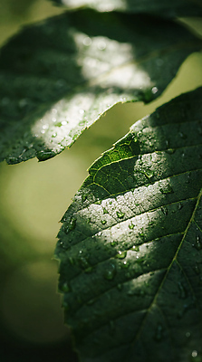 JPG 식물 편집이미지 잎 자연 나뭇잎 근접촬영 초록색 햇빛 물방울 숲 수분 편집실사 AI포토 AI콘텐츠 뷰포인트 컬러 태양 CG 생태계 파일형식