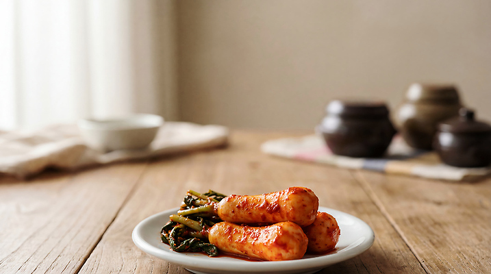 JPG 편집이미지 접시 한식 음식 재료 식탁 김치 요리 식사 총각김치 고춧가루 편집실사 AI포토 AI콘텐츠 식기 탁자 가루 CG 파일형식