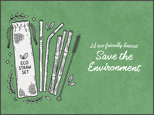 나무 디자인 음료 일러스트 빨대 세트 자연보호 환경 재활용 보호 플라스틱 에코 친환경 국내일러스트 AI파일 식물 컨셉 자연 재질 파일형식 벡터