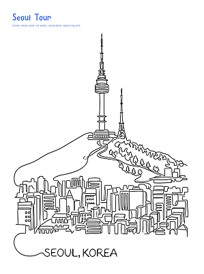 여행 라인일러스트 일러스트 산 서울 한국 건물 관광지 도시 그림 방문 남산타워 랜드마크 서울투어 전경 경관 국내일러스트 AI파일 건축물 아시아 풍경 남산 파일형식 벡터 탑뷰