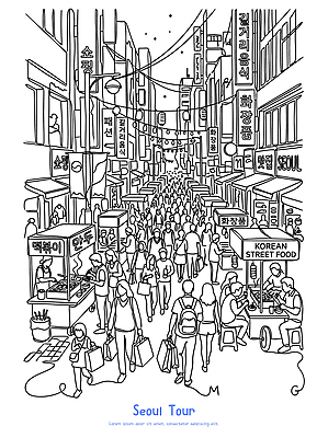 여자 남자 음식 여행 가방 라인일러스트 일러스트 가족 디저트 거리 서울 여러명 친구 핸드폰 쇼핑 여행객 상점 가판대 서울투어 국내일러스트 AI파일 잡화 다수 관계 한국 사람 전자제품 파일형식 벡터
