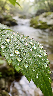 JPG 편집이미지 자연 생명 나뭇잎 산 야외 물 여름 반사 계곡 흐름 도시 개울 숲 빗방울 편집실사 AI컴퓨터그래픽 AI콘텐츠 자연요소 계절 컨셉 잎 강 비_날씨 CG 생태계 파일형식
