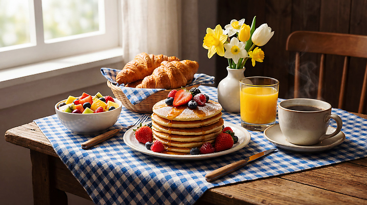 JPG 편집이미지 꽃 커피 음식 과일 식탁 탁자 식사 주스 크루아상 팬케이크 편집실사 AI포토 AI콘텐츠 식물 음료 빵 가구 케이크 CG 파일형식
