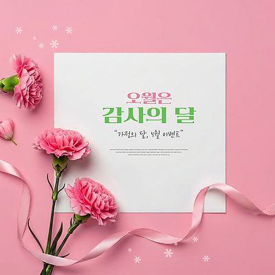 PSD 편집이미지 기념일 꽃 리본 종이 분홍색 이벤트 축하 5월 카네이션 감사 가정의달 이미지편집 식물 감정 컬러 컨셉 날짜 파일형식