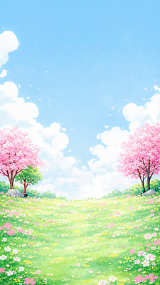 JPG 나무 꽃 나비 일러스트 자연 하늘 풍경 잔디 초원 봄풍경 봄 성장 벚꽃 국내일러스트 AI일러스트 AI콘텐츠 식물 계절 곤충 생태계 파일형식