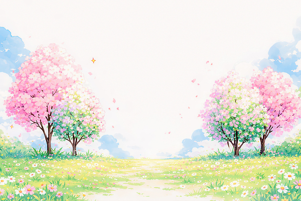 JPG 나무 식물 꽃잎 꽃 일러스트 자연 하늘 풍경 봄풍경 봄 국내일러스트 AI일러스트 AI콘텐츠 계절 생태계 파일형식