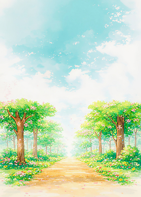 JPG 나무 식물 꽃 길 일러스트 자연 휴식 풍경 햇빛 봄풍경 봄 산책 들꽃 숲 길가 국내일러스트 AI일러스트 AI콘텐츠 계절 컨셉 태양 생태계 파일형식