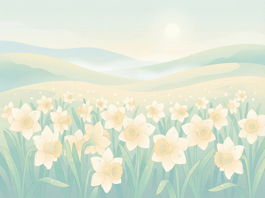 JPG 식물 계절 꽃 꽃밭 일러스트 자연 하늘 풍경 잔디 햇빛 봄 언덕 향기 수선화 국내일러스트 AI일러스트 AI콘텐츠 태양 생태계 냄새 파일형식