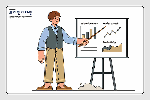 교육 남자 일러스트 비즈니스 회의 그래프 직장 사무실 자료 정보 성장 발표 결과 계획 프레젠테이션 분석 보고서 서류판 국내일러스트 AI파일 컨셉 회사 사람 사무용품 파일형식 벡터