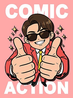 캐릭터 디자인 남자 감정 컬러 포즈 일러스트 모션 웃음 정장 선글라스 엄지손가락 표현 유머 즐거움 코믹 액션 스타일 국내일러스트 AI파일 옷 안경 손가락 표정 사람 파일형식 벡터