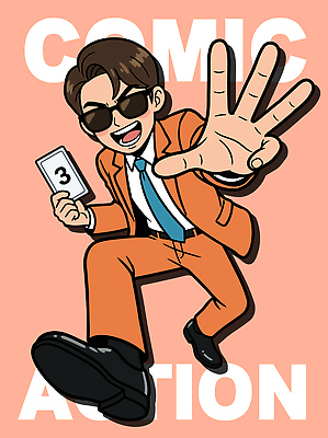 캐릭터 디자인 남자 안경 포즈 일러스트 웃음 정장 선글라스 숫자 주황색 표현 유머 코믹 액션 스타일 국내일러스트 AI파일 문자 잡화 옷 감정 컬러 표정 사람 파일형식 벡터