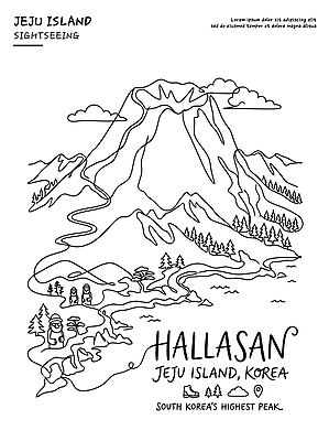 여행 라인일러스트 일러스트 자연 산 한국 풍경 야외 제주도 등산 하이킹 도전 한라산 안내도 국내일러스트 AI파일 아시아 지도 레저 트래킹 생태계 파일형식 벡터