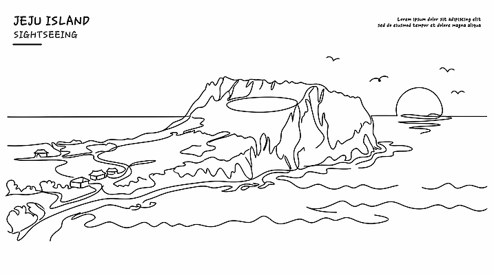 바다 섬 여행 라인일러스트 일러스트 자연 산 풍경 해변 관광지 태양 제주도 일몰 한라산 풍요 수평선 국내일러스트 AI파일 자연요소 컨셉 한국 노을 생태계 파일형식 벡터