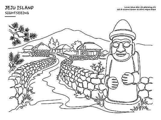 건축물 여행 일러스트 한옥 한국 담장 돌 바위 생태계 파일형식 벡터 초가집 제주도 돌하르방 고건축 풍경 자연 문화 거리 그림 산 돌담 역사 전통 예술 관광지 국내일러스트 AI파일 라인일러스트