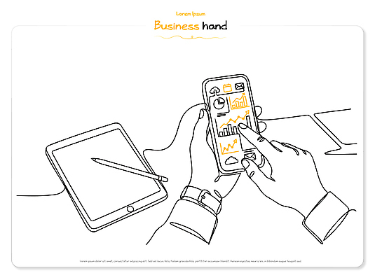 손 라인일러스트 일러스트 비즈니스 손가락 통계 그래프 경제 스마트폰 디지털 자료 업무 작업 분석 국내일러스트 AI파일 컨셉 신체부위 핸드폰 스마트기기 파일형식 벡터