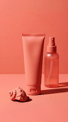 컬러 조개 뷰티 CG 파일형식 AI콘텐츠 스프레이 화장품 조개껍데기 분홍색 튜브 오브젝트 편집실사 JPG 편집이미지 코랄 AI포토